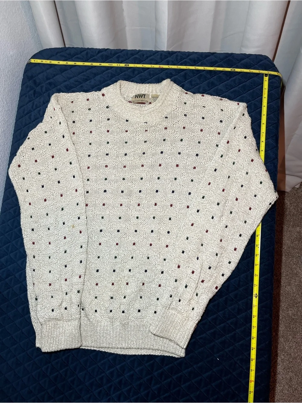 Vintage Northwest Territory Cream Crewneck Sweater with Red and Blue Dot Detail